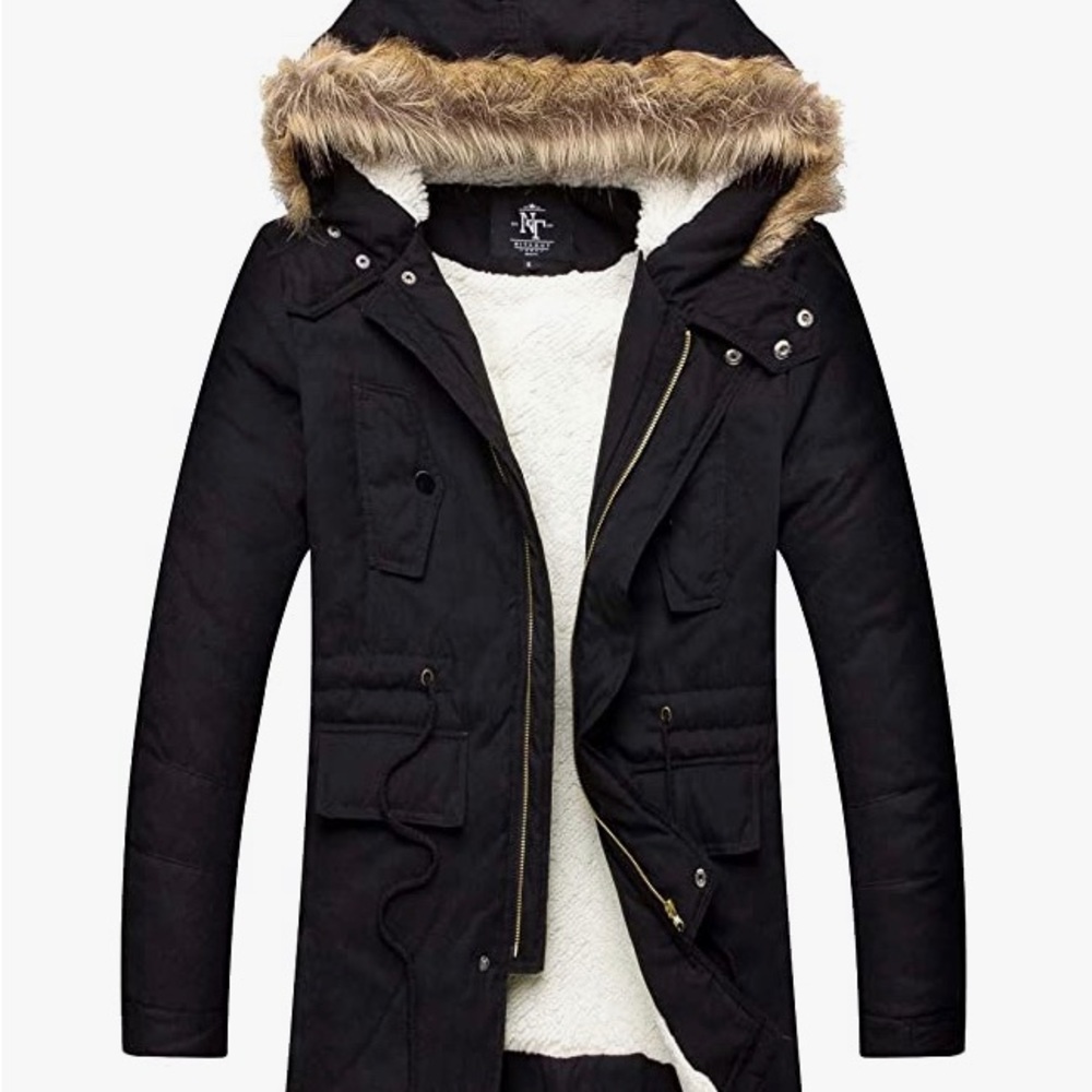 NITAGUT Men's Hooded Faux Fur Lined Outwear Winter Jacket 2xl